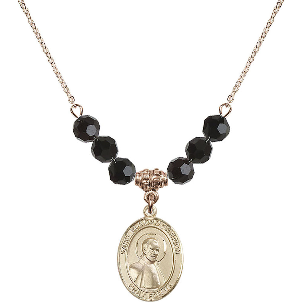 14kt Gold Filled Saint Edmund Campion Birthstone Necklace with Jet Beads - 8333