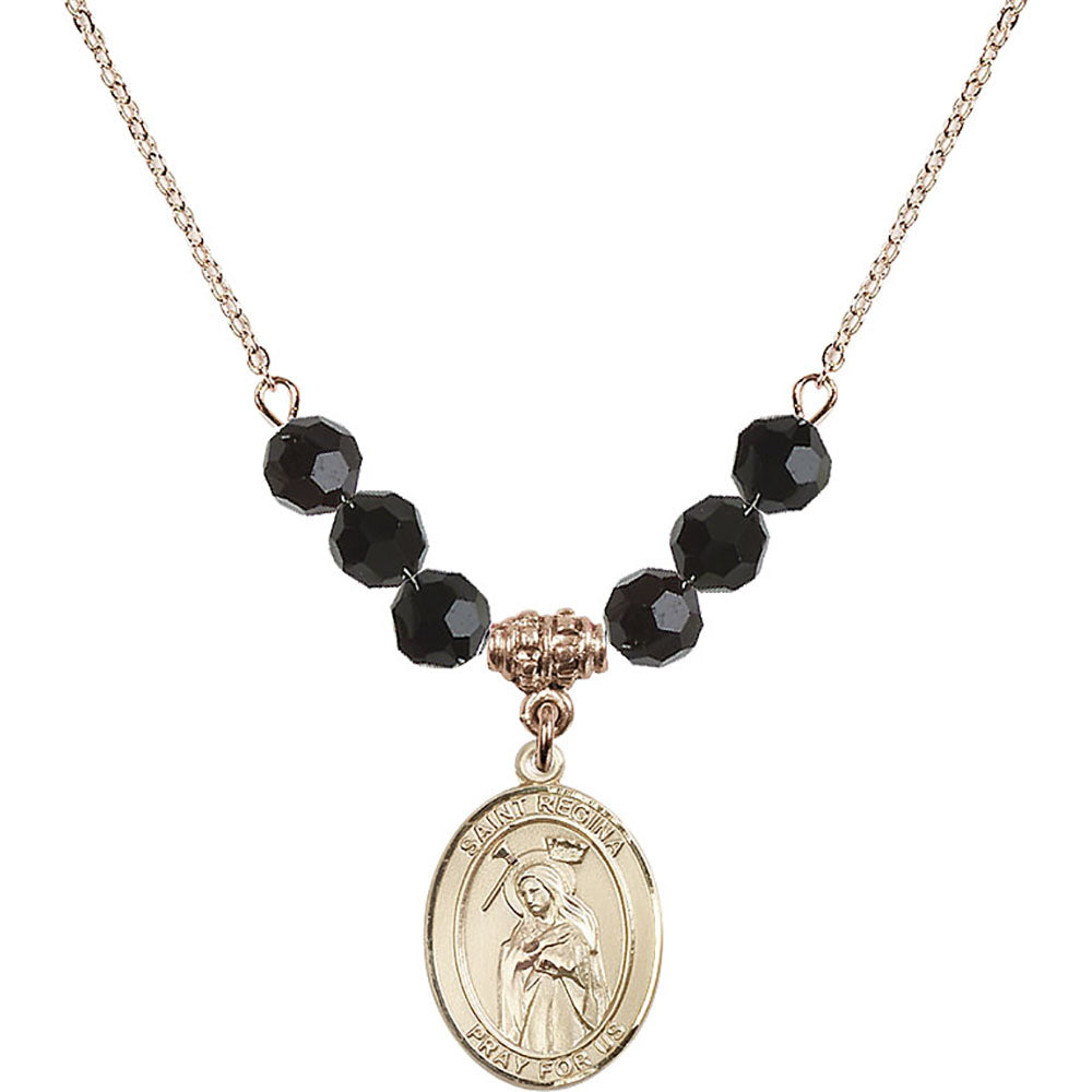 14kt Gold Filled Saint Regina Birthstone Necklace with Jet Beads - 8335