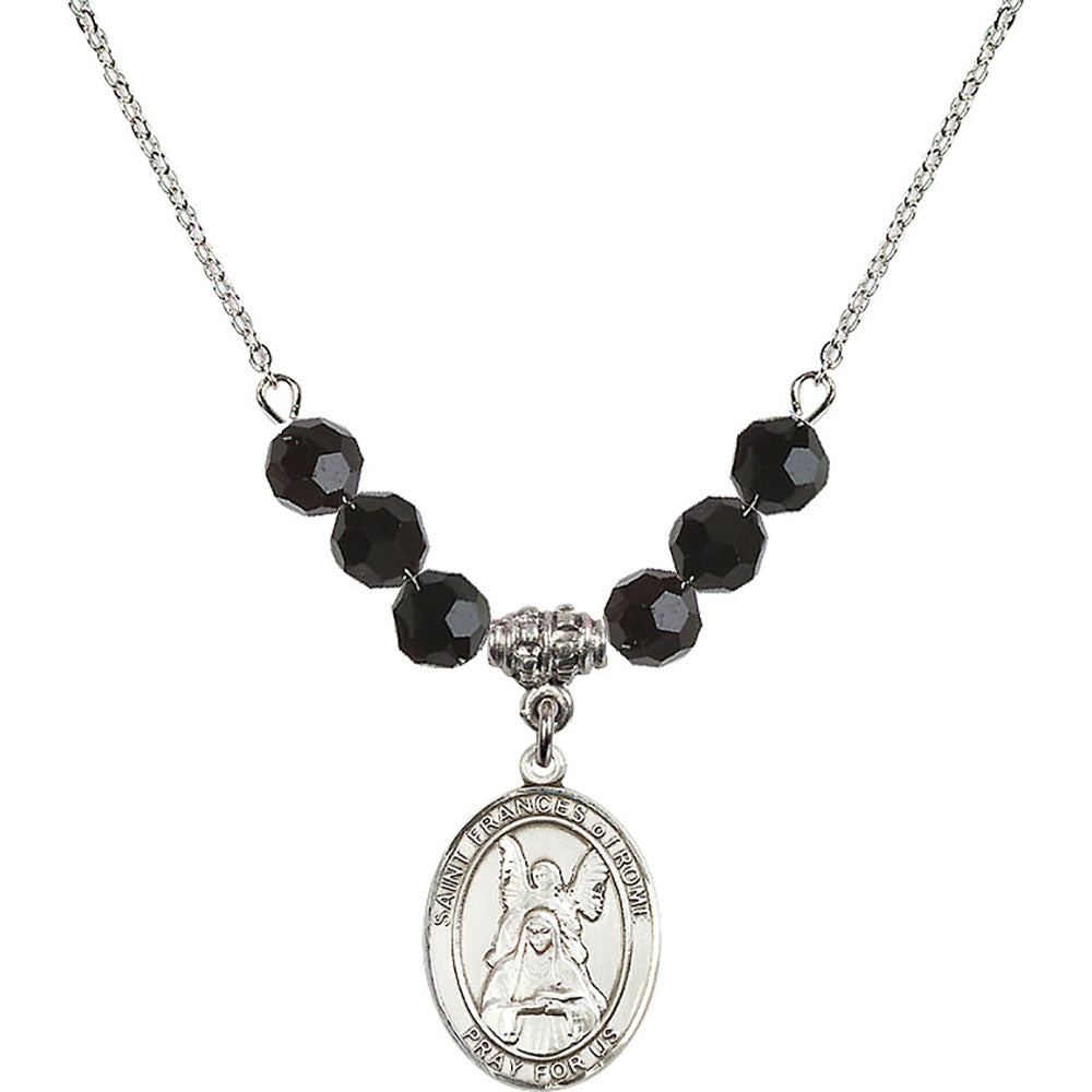Sterling Silver Saint Frances of Rome Birthstone Necklace with Jet Beads - 8365