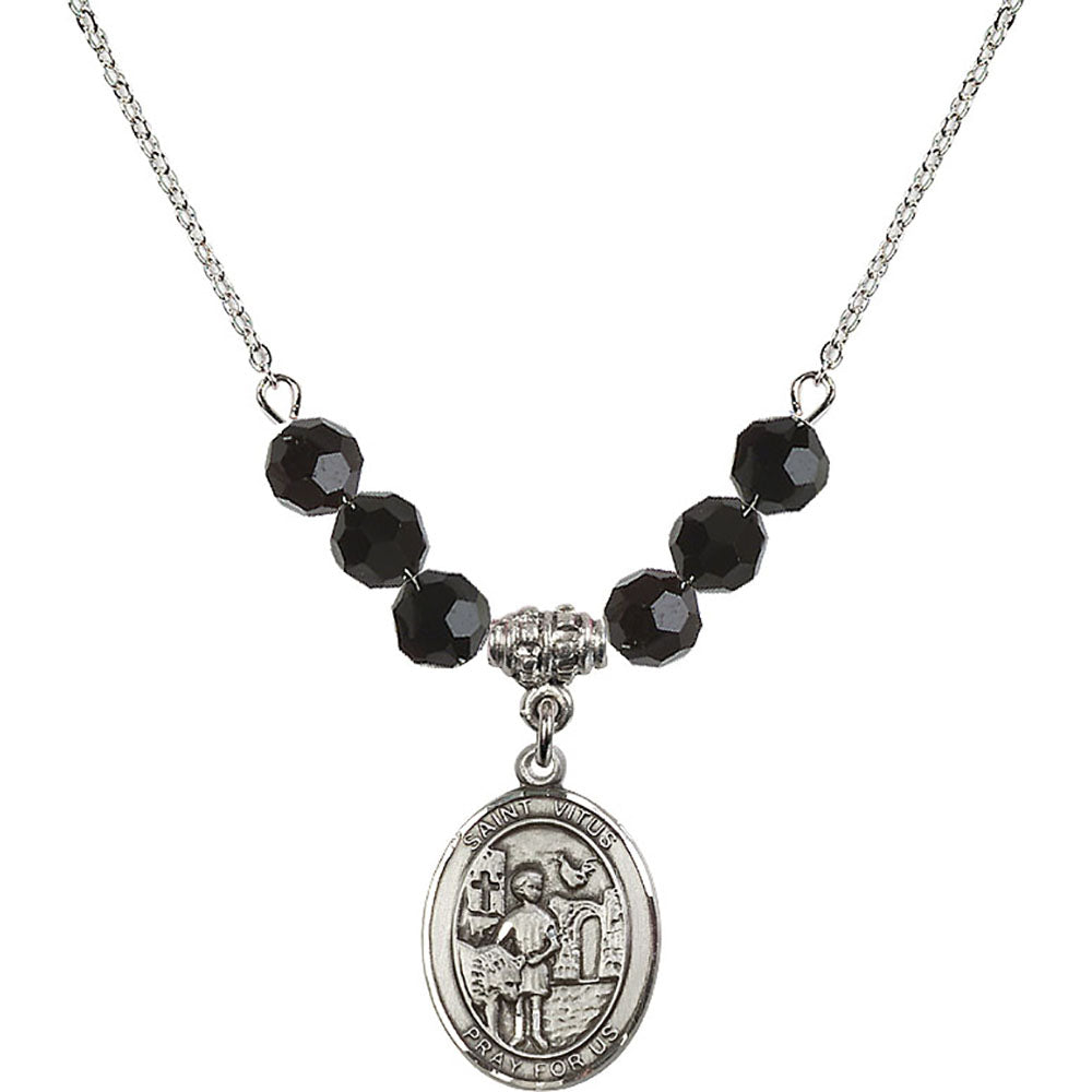 Sterling Silver Saint Vitus Birthstone Necklace with Jet Beads - 8368