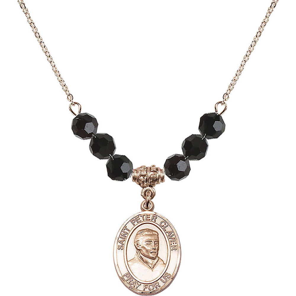 14kt Gold Filled Saint Peter Claver Birthstone Necklace with Jet Beads - 8442