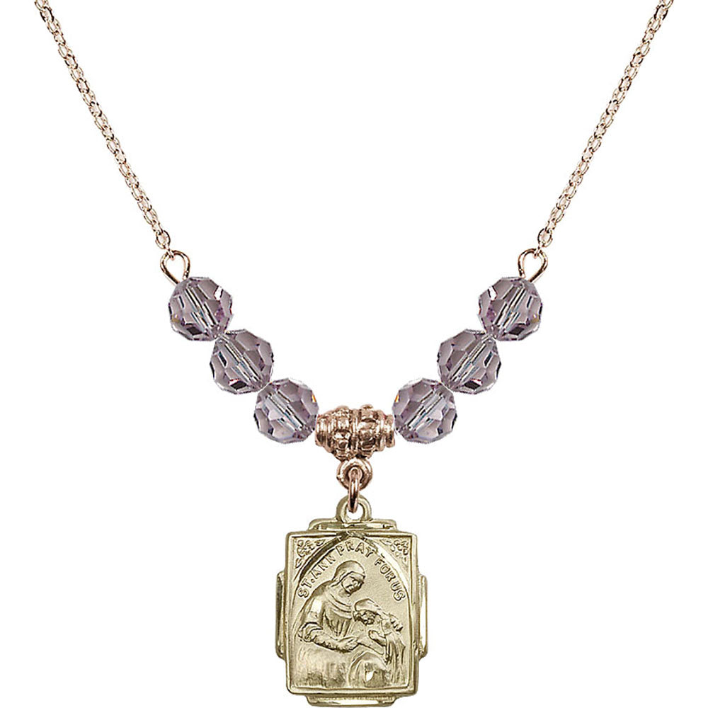 14kt Gold Filled Saint Ann Birthstone Necklace with Light Amethyst Beads - 0804