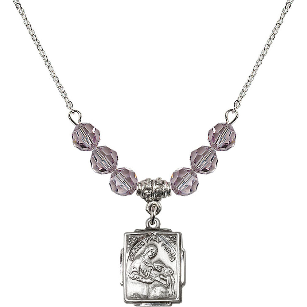 Sterling Silver Saint Ann Birthstone Necklace with Light Amethyst Beads - 0804