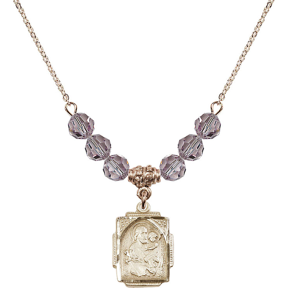 14kt Gold Filled Saint Joseph Birthstone Necklace with Light Amethyst Beads - 0804