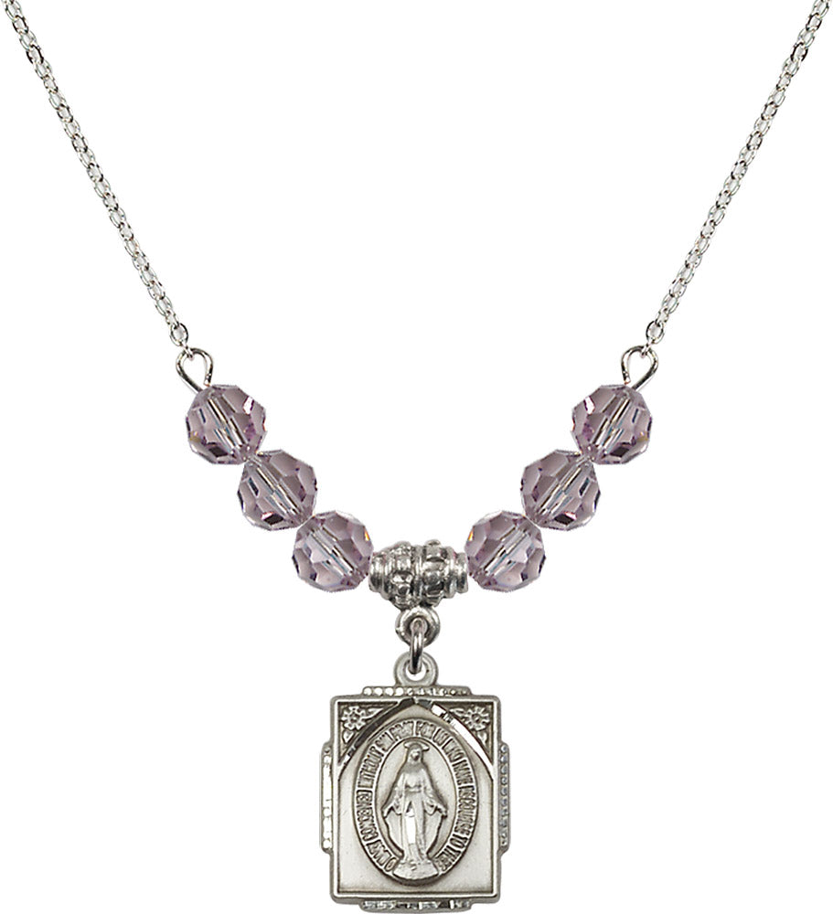 Sterling Silver Miraculous Birthstone Necklace with Light Amethyst Beads - 0804