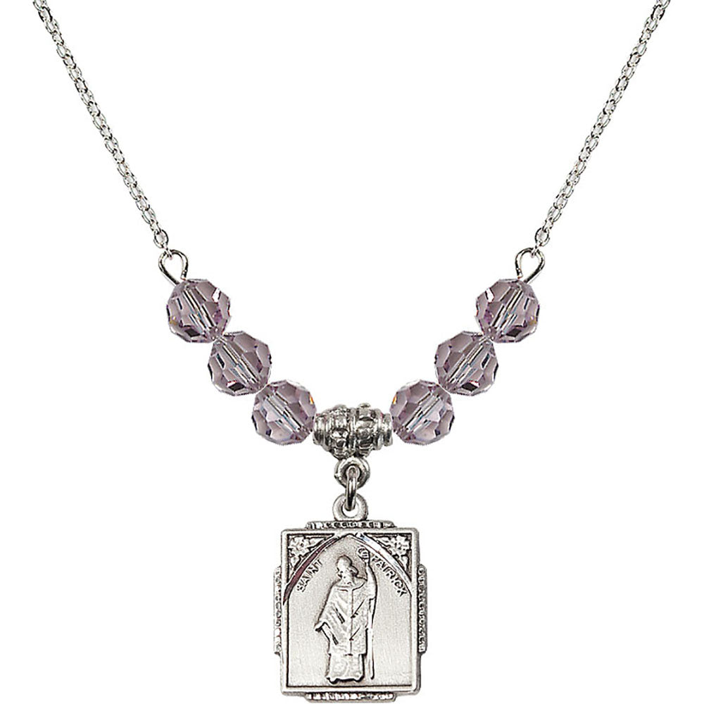 Sterling Silver Saint Patrick Birthstone Necklace with Light Amethyst Beads - 0804