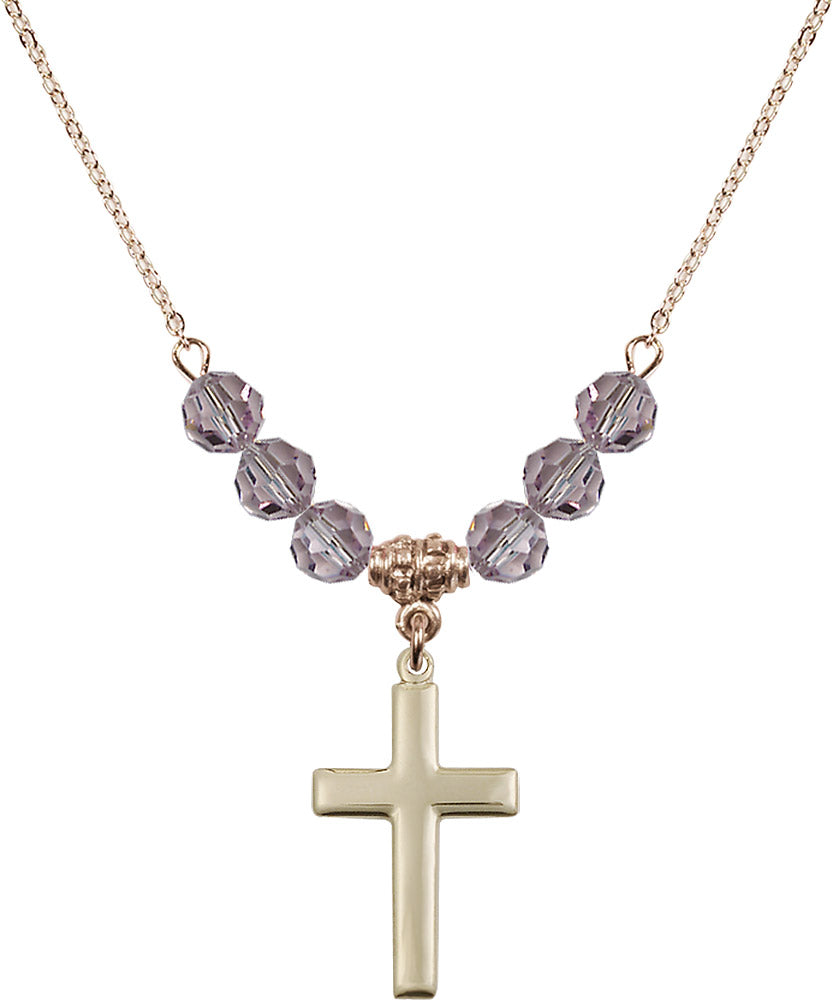 14kt Gold Filled Cross Birthstone Necklace with Light Amethyst Beads - 2195