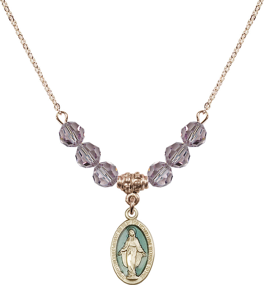 14kt Gold Filled Miraculous Birthstone Necklace with Light Amethyst Beads - 4122