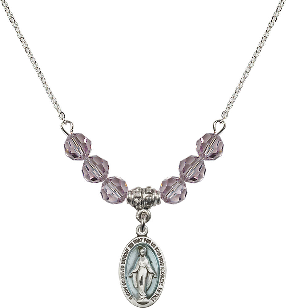 Sterling Silver Miraculous Birthstone Necklace with Light Amethyst Beads - 4122