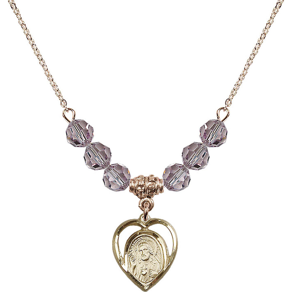 14kt Gold Filled Scapular Birthstone Necklace with Light Amethyst Beads - 4126