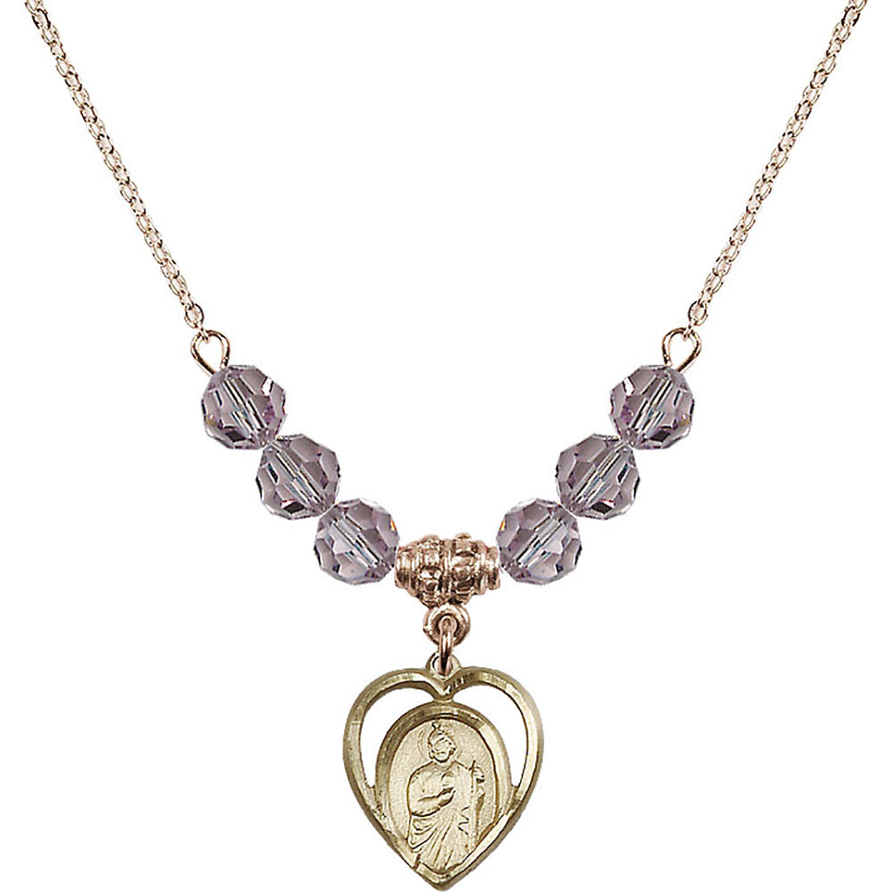 14kt Gold Filled Saint Jude Birthstone Necklace with Light Amethyst Beads - 4128