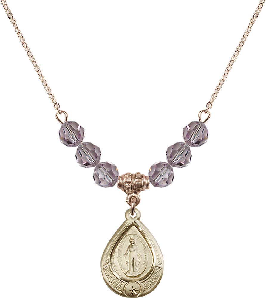 14kt Gold Filled Miraculous Birthstone Necklace with Light Amethyst Beads - 4144