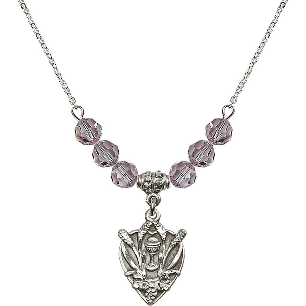 Sterling Silver Communion Birthstone Necklace with Light Amethyst Beads - 4200