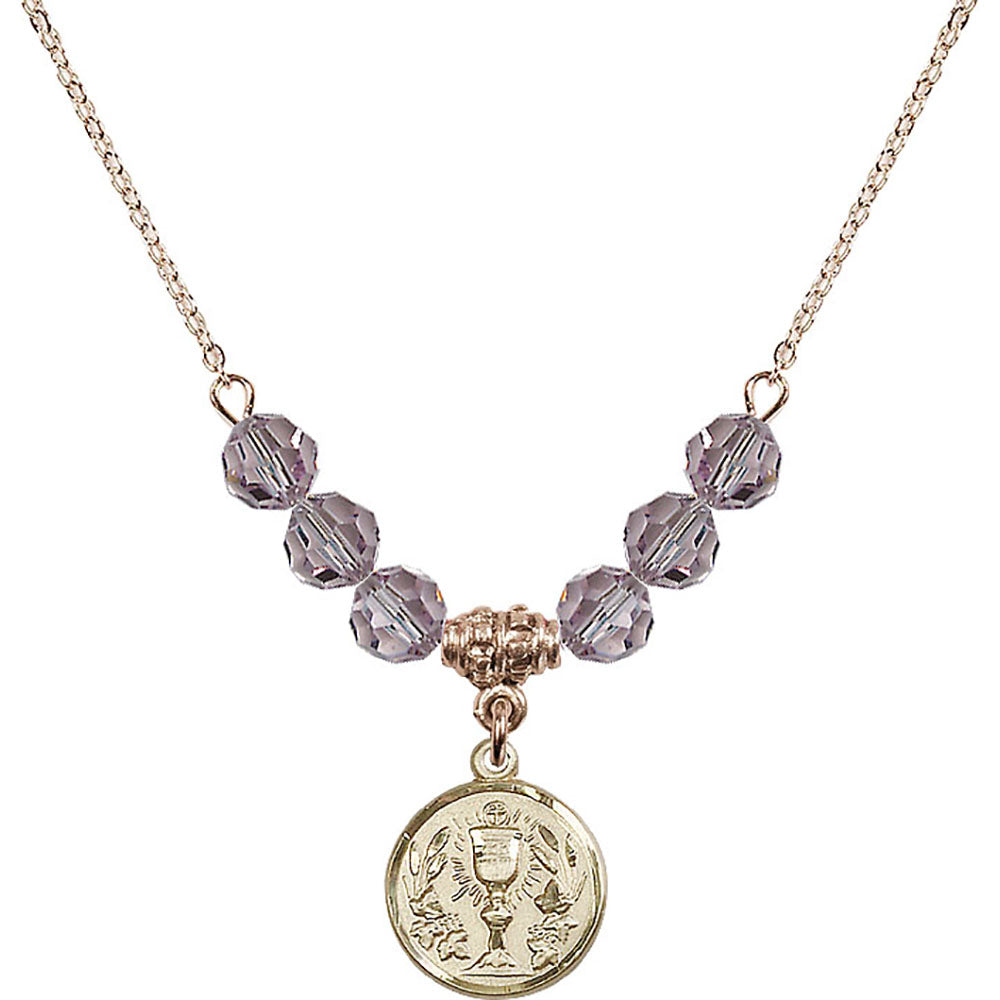 14kt Gold Filled Communion Chalice Birthstone Necklace with Light Amethyst Beads - 4203