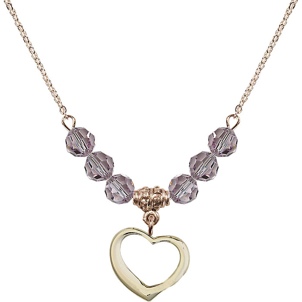 14kt Gold Filled Heart Birthstone Necklace with Light Amethyst Beads - 4208