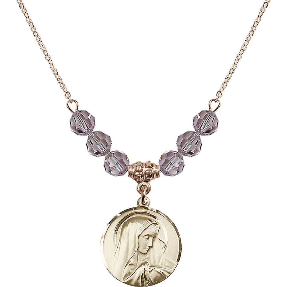 14kt Gold Filled Sorrowful Mother Birthstone Necklace with Light Amethyst Beads - 4249