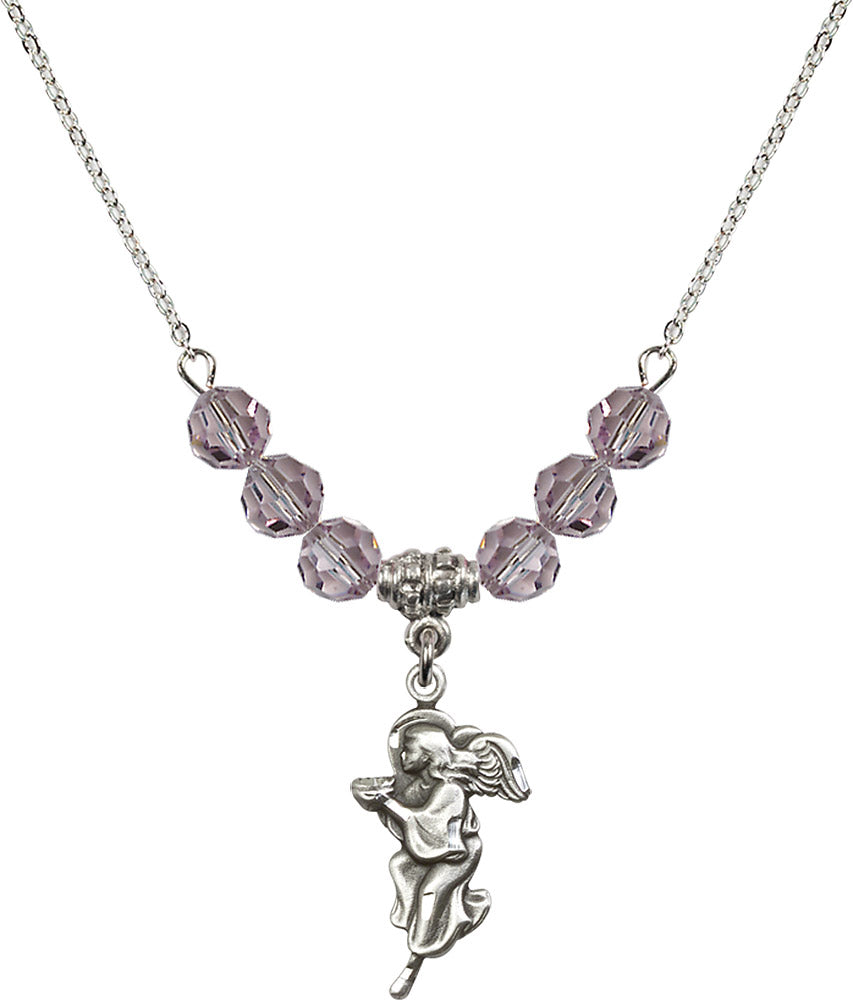 Sterling Silver Guardian Angel Birthstone Necklace with Light Amethyst Beads - 4260