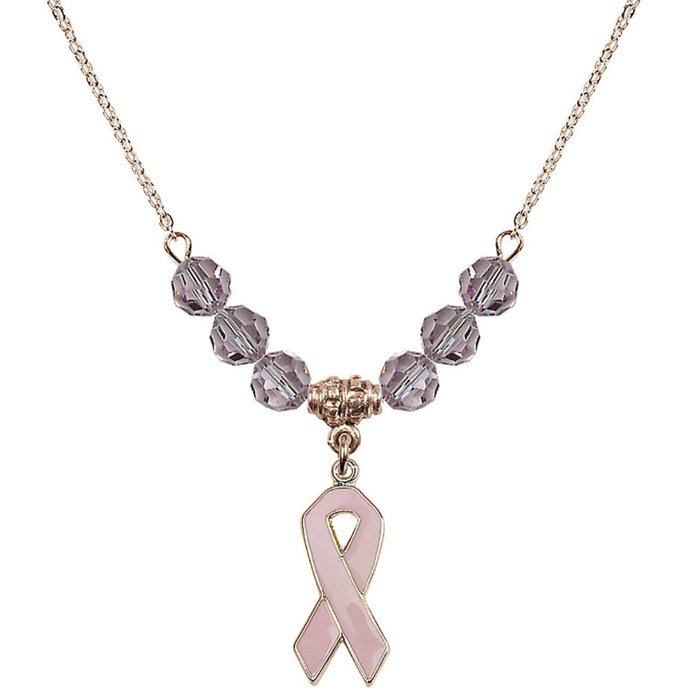 14kt Gold Filled Cancer Awareness Birthstone Necklace with Light Amethyst Beads - 5151