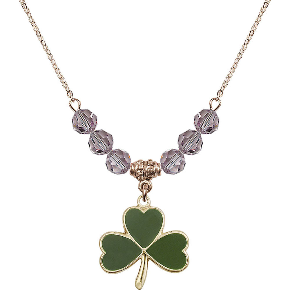 14kt Gold Filled Shamrock Birthstone Necklace with Light Amethyst Beads - 5248
