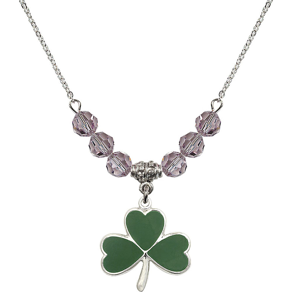 Sterling Silver Shamrock Birthstone Necklace with Light Amethyst Beads - 5248