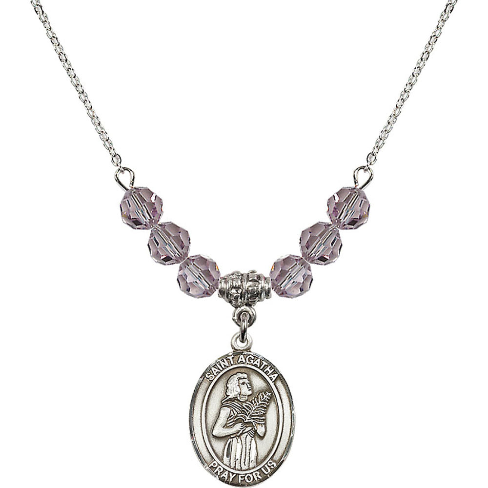 Sterling Silver Saint Agatha Birthstone Necklace with Light Amethyst Beads - 8003