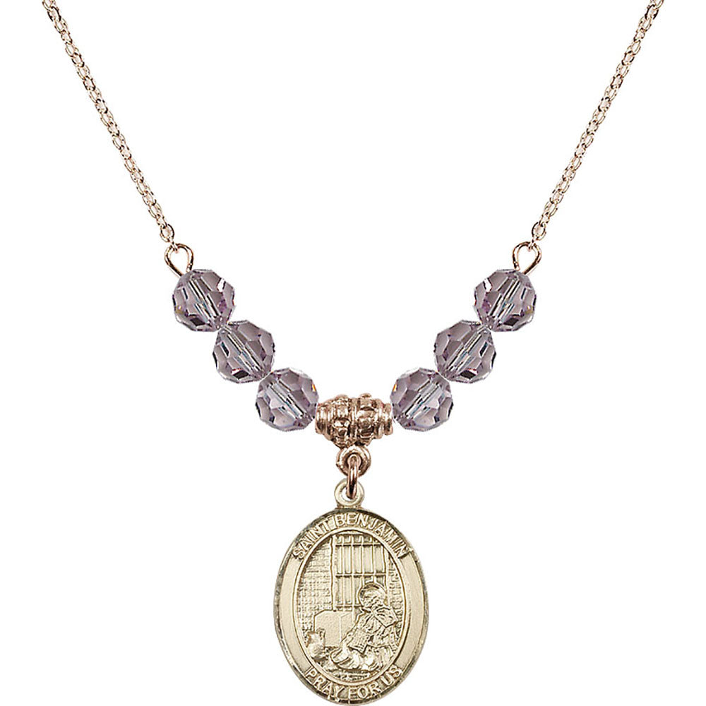 14kt Gold Filled Saint Benjamin Birthstone Necklace with Light Amethyst Beads - 8013