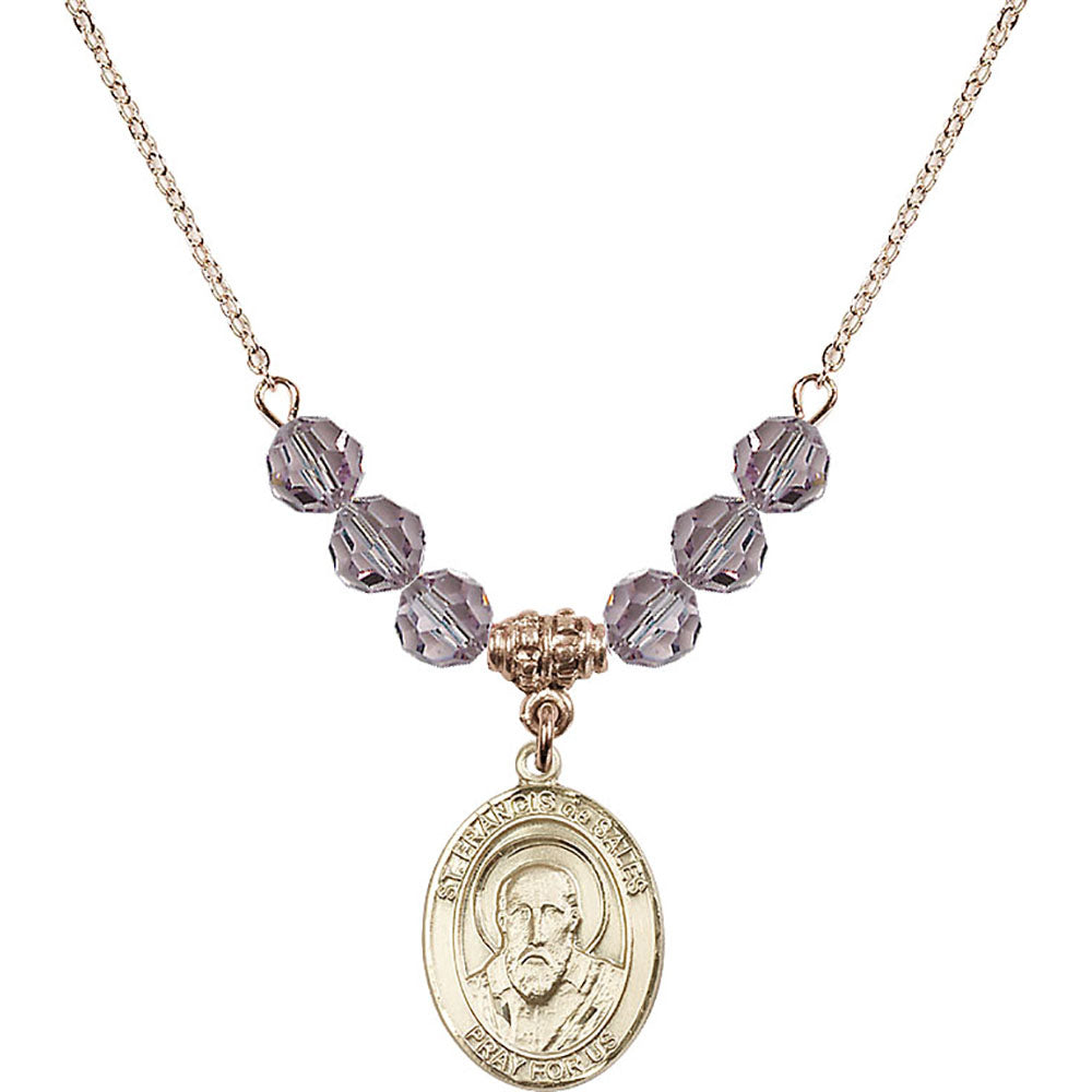14kt Gold Filled Saint Francis de Sales Birthstone Necklace with Light Amethyst Beads - 8035