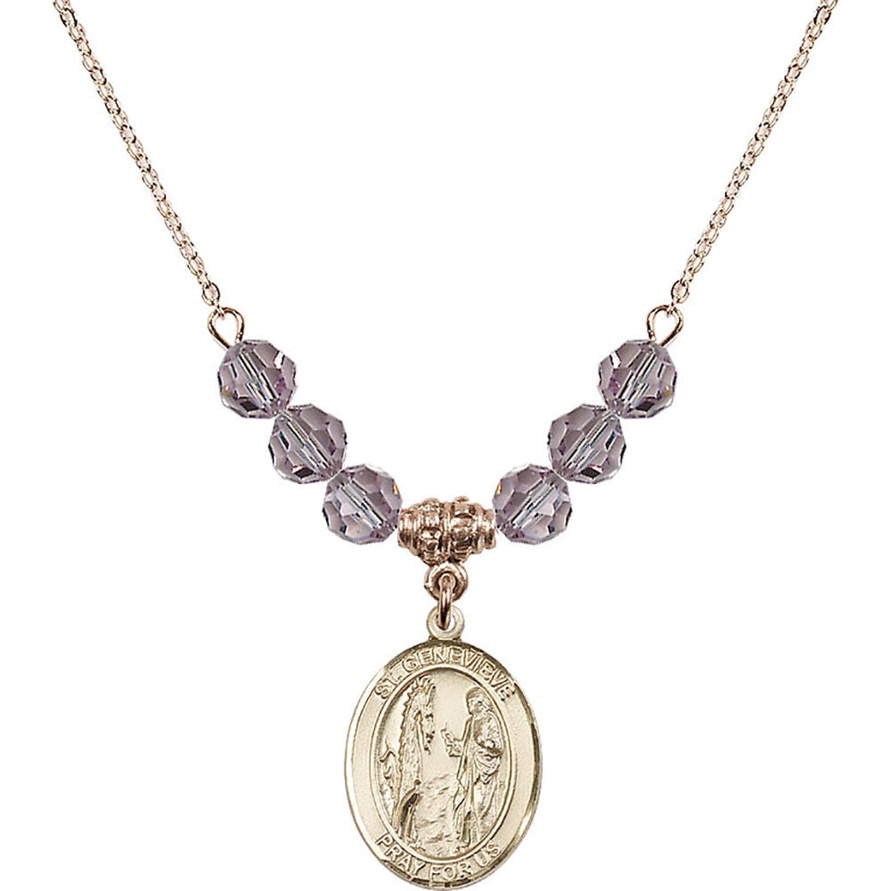 14kt Gold Filled Saint Genevieve Birthstone Necklace with Light Amethyst Beads - 8041
