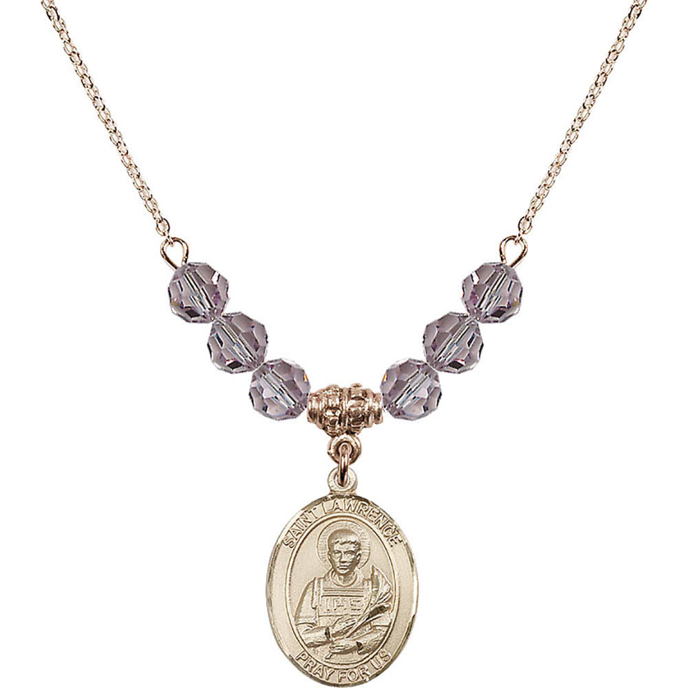 14kt Gold Filled Saint Lawrence Birthstone Necklace with Light Amethyst Beads - 8063