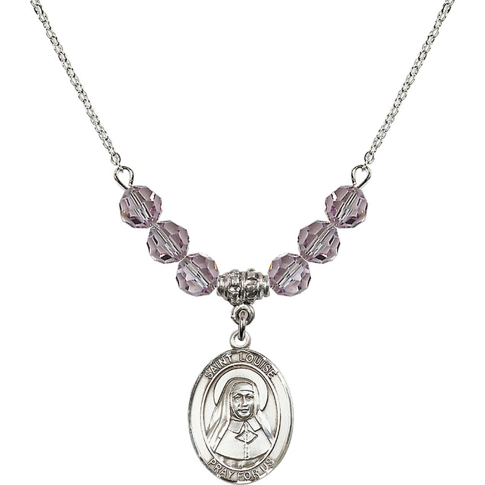 Sterling Silver Saint Louise de Marillac Birthstone Necklace with Light Amethyst Beads - 8064