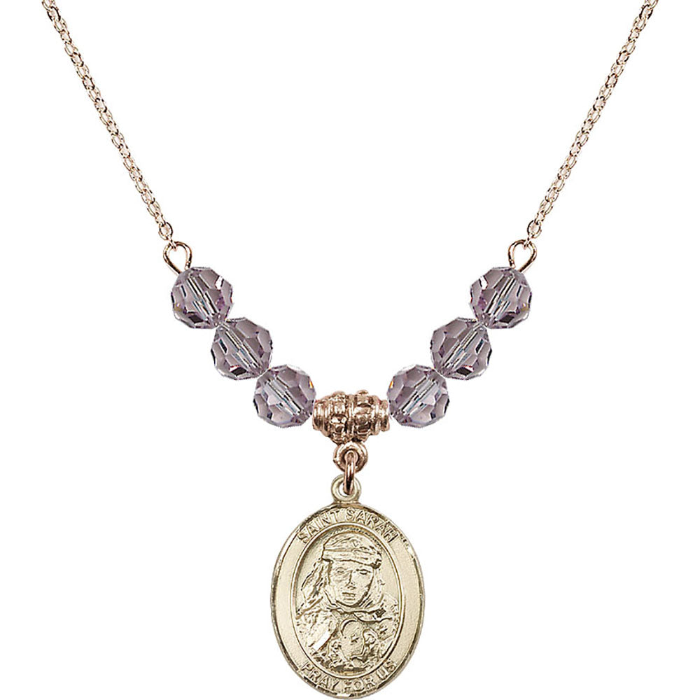 14kt Gold Filled Saint Sarah Birthstone Necklace with Light Amethyst Beads - 8097