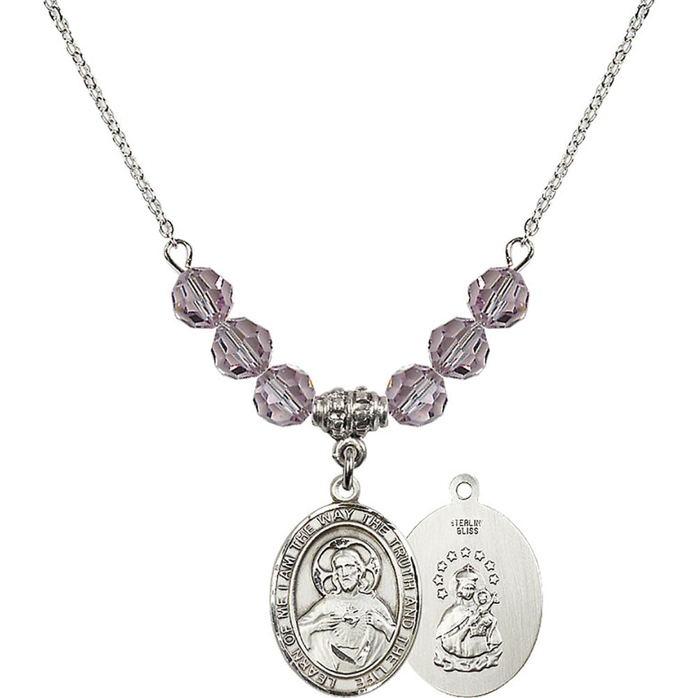 Sterling Silver Scapular Birthstone Necklace with Light Amethyst Beads - 8098