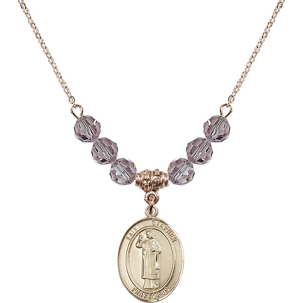 14kt Gold Filled Saint Stephen the Martyr Birthstone Necklace with Light Amethyst Beads - 8104