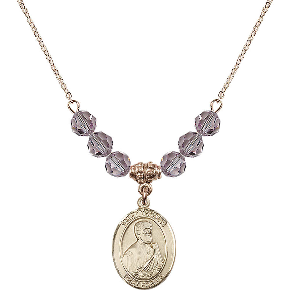 14kt Gold Filled Saint Thomas the Apostle Birthstone Necklace with Light Amethyst Beads - 8107