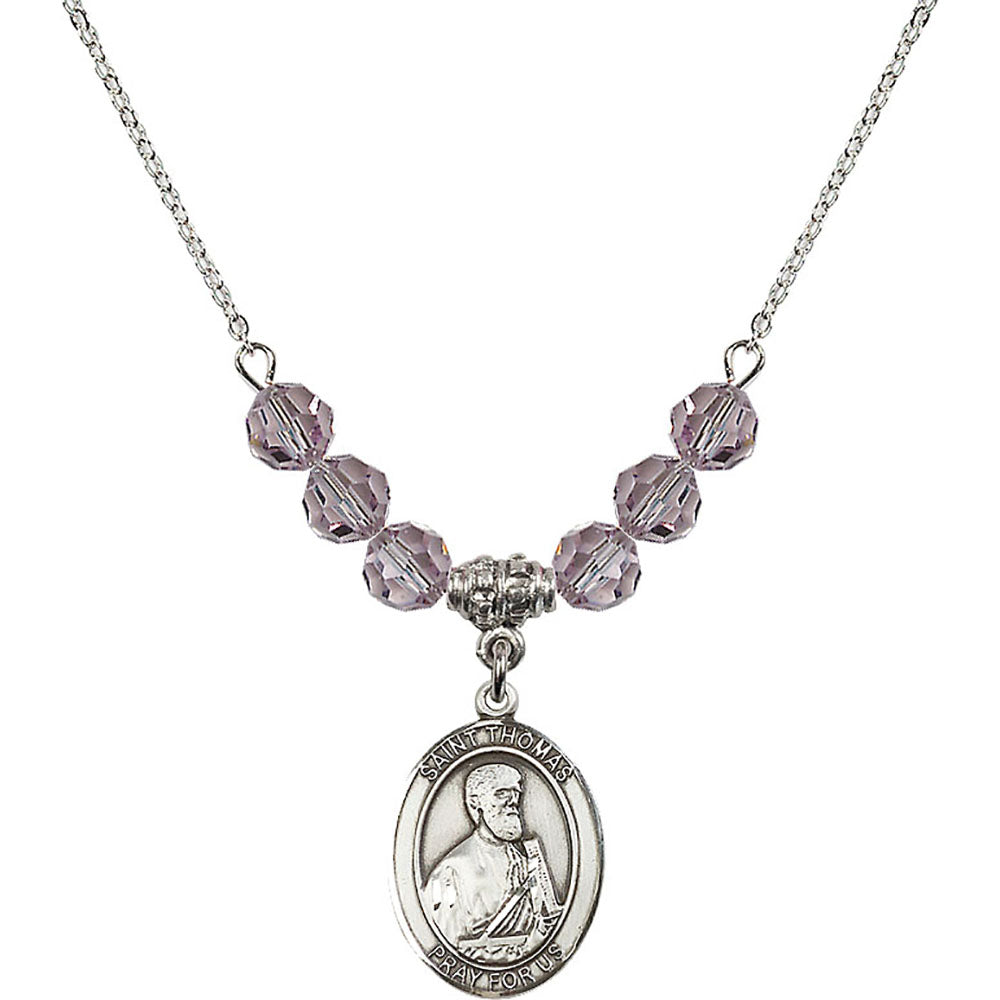 Sterling Silver Saint Thomas the Apostle Birthstone Necklace with Light Amethyst Beads - 8107