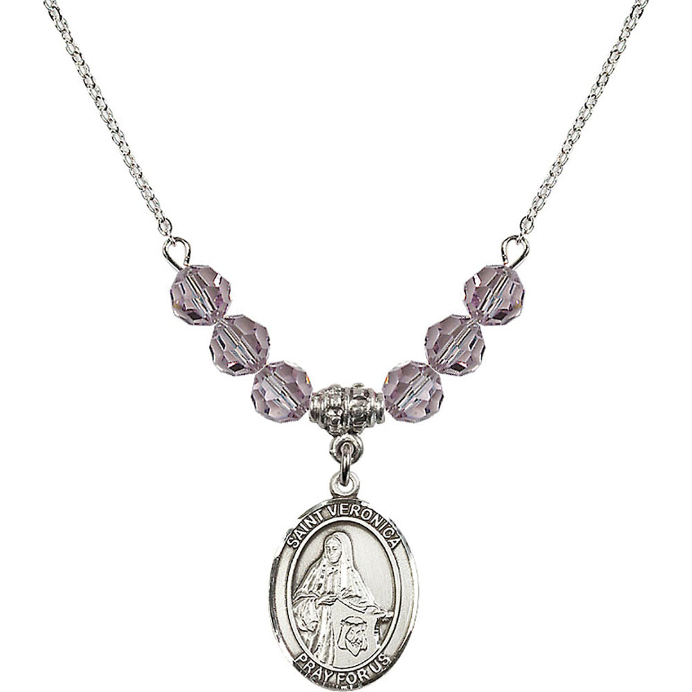 Sterling Silver Saint Veronica Birthstone Necklace with Light Amethyst Beads - 8110