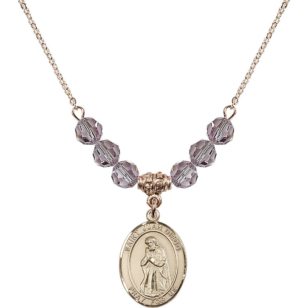 14kt Gold Filled Saint Juan Diego Birthstone Necklace with Light Amethyst Beads - 8111