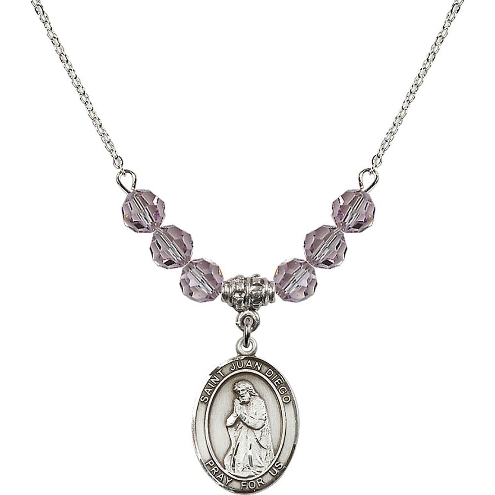 Sterling Silver Saint Juan Diego Birthstone Necklace with Light Amethyst Beads - 8111