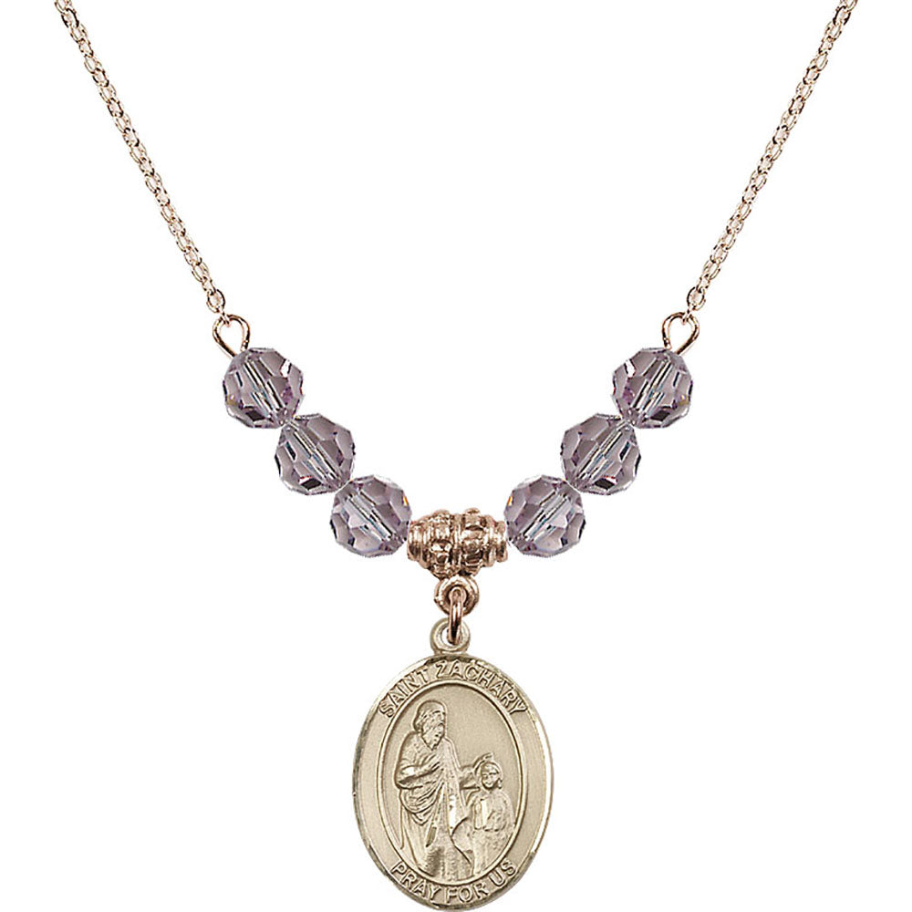 14kt Gold Filled Saint Zachary Birthstone Necklace with Light Amethyst Beads - 8116