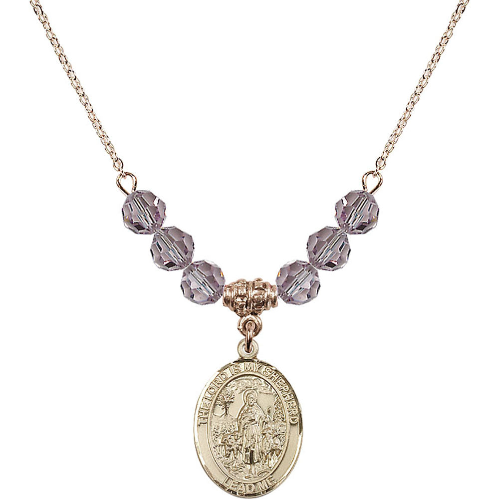 14kt Gold Filled Lord Is My Shepherd Birthstone Necklace with Light Amethyst Beads - 8119
