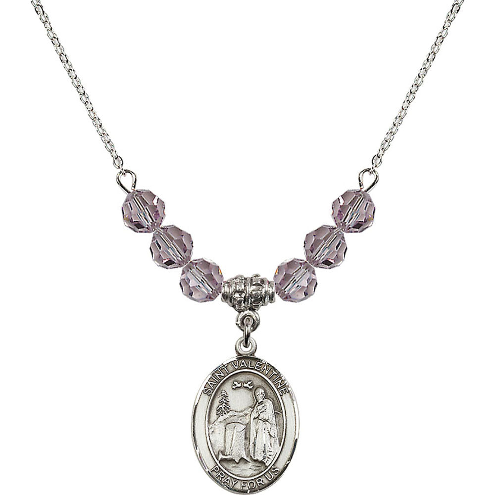 Sterling Silver Saint Valentine of Rome Birthstone Necklace with Light Amethyst Beads - 8121