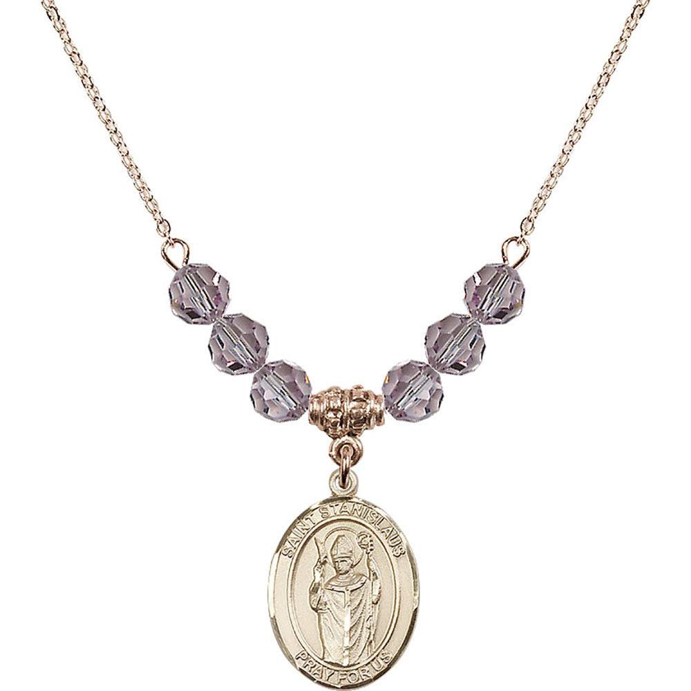 14kt Gold Filled Saint Stanislaus Birthstone Necklace with Light Amethyst Beads - 8124