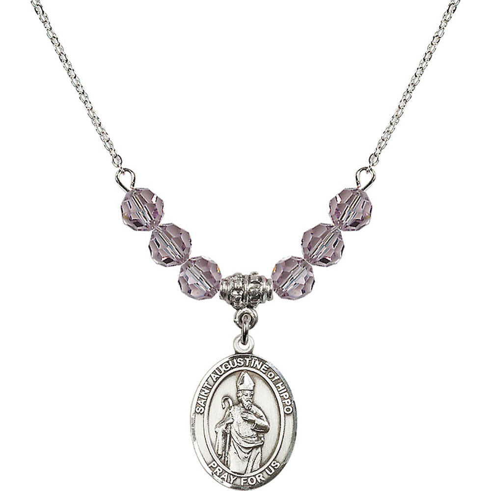 Sterling Silver Saint Augustine of Hippo Birthstone Necklace with Light Amethyst Beads - 8202