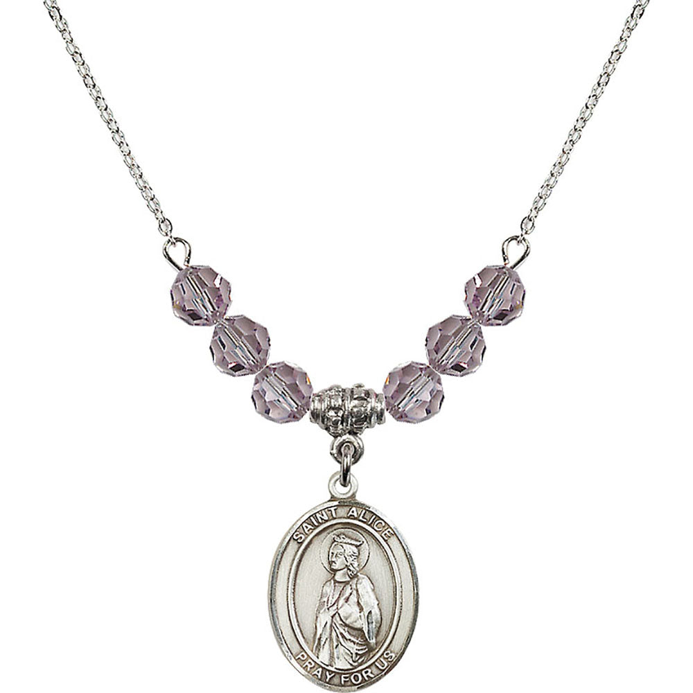 Sterling Silver Saint Alice Birthstone Necklace with Light Amethyst Beads - 8248