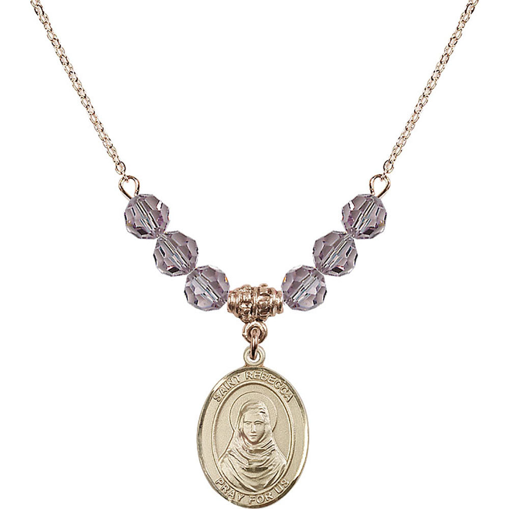 14kt Gold Filled Saint Rebecca Birthstone Necklace with Light Amethyst Beads - 8252