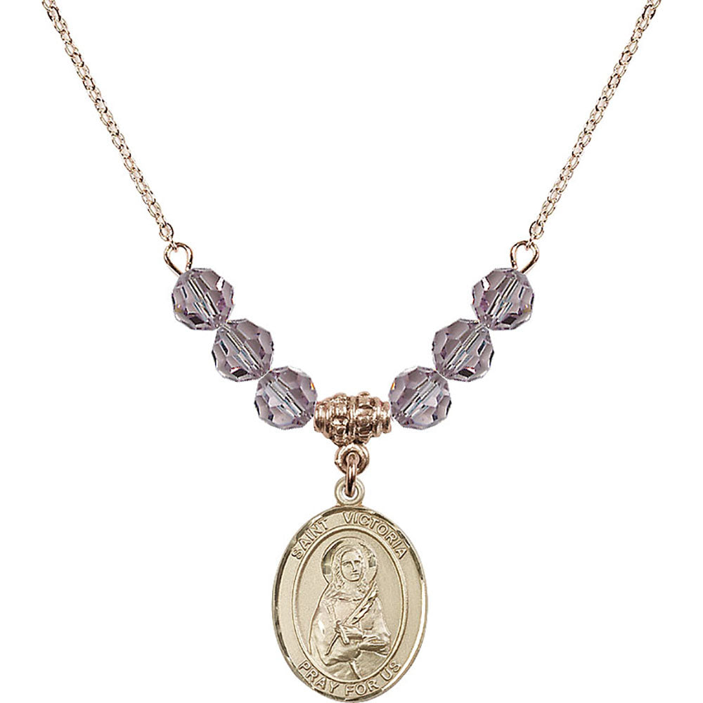 14kt Gold Filled Saint Victoria Birthstone Necklace with Light Amethyst Beads - 8253