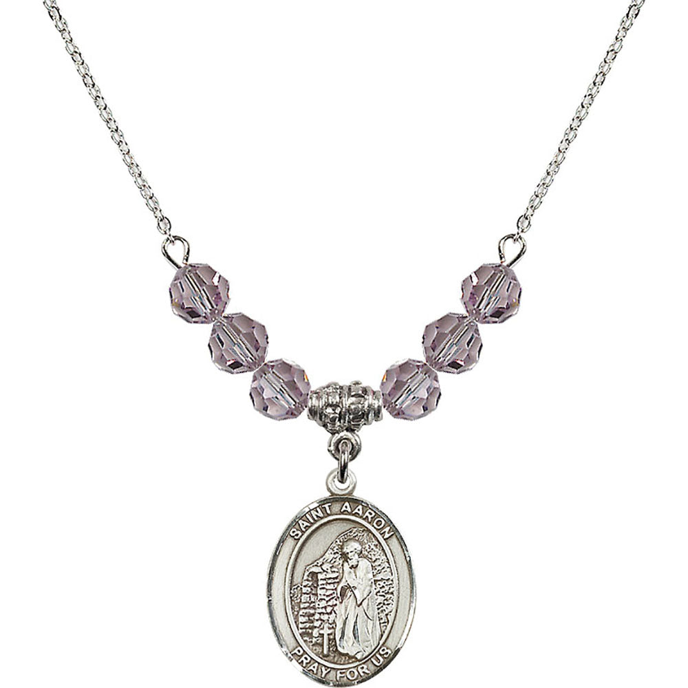 Sterling Silver Saint Aaron Birthstone Necklace with Light Amethyst Beads - 8254