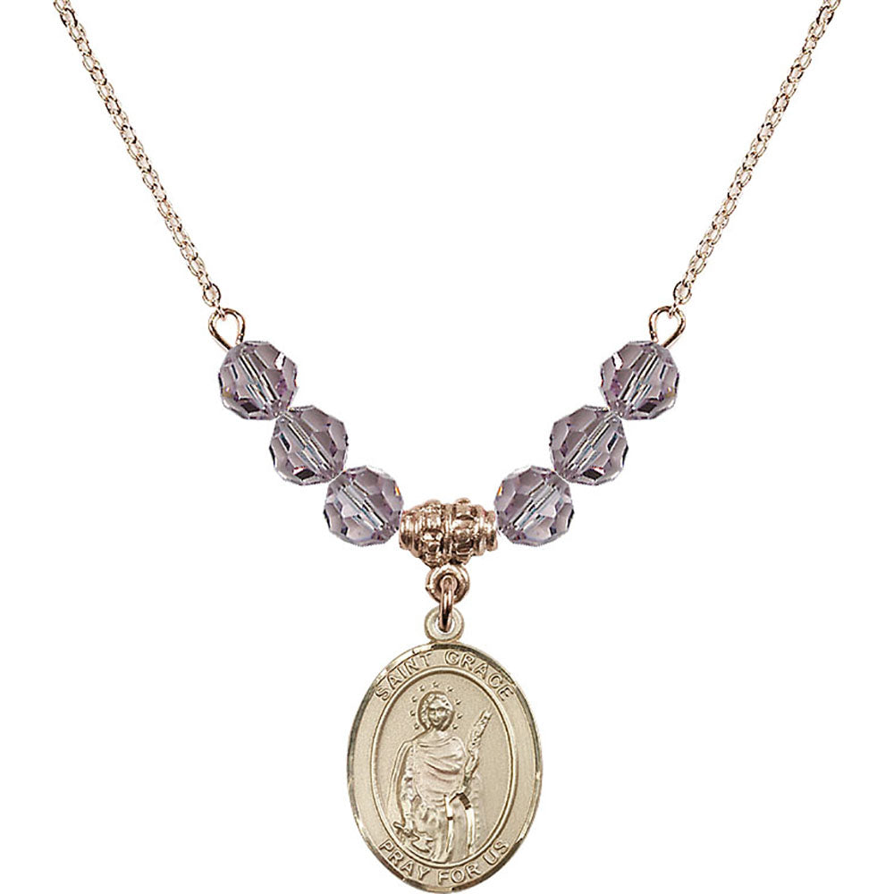 14kt Gold Filled Saint Grace Birthstone Necklace with Light Amethyst Beads - 8255