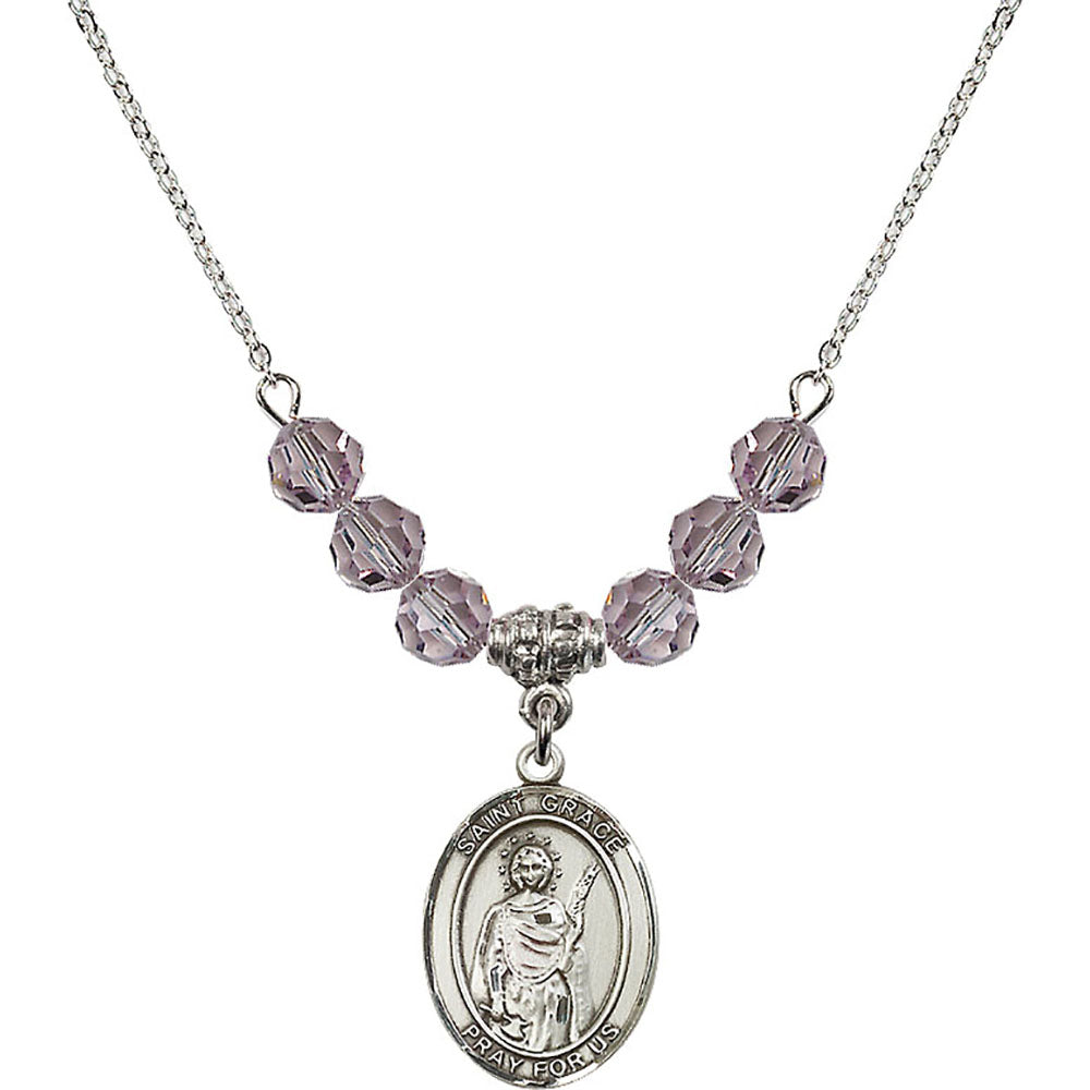 Sterling Silver Saint Grace Birthstone Necklace with Light Amethyst Beads - 8255