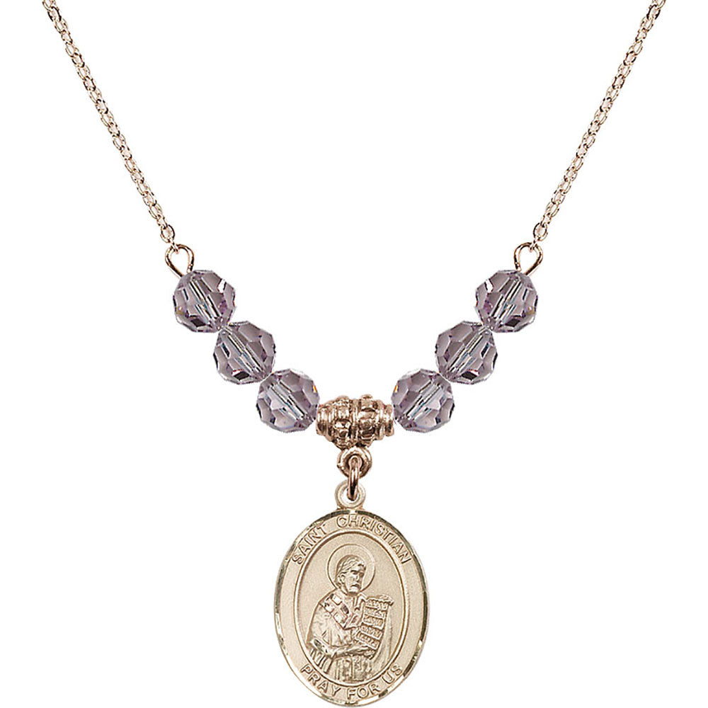 14kt Gold Filled Saint Christian Demosthenes Birthstone Necklace with Light Amethyst Beads - 8257